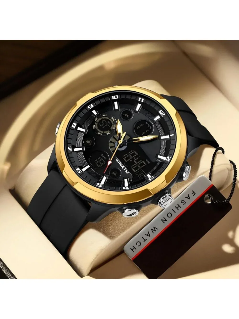 Men Gold Large Face Watches Chronograph Waterproof Sport Military Heavy Duty